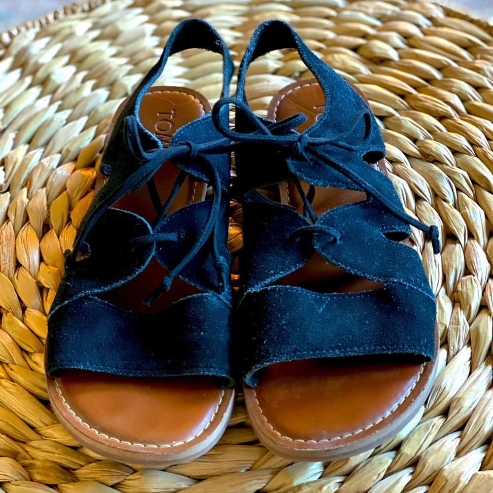 Toms Calipso Gladiator Black Suede Sandals 8.5